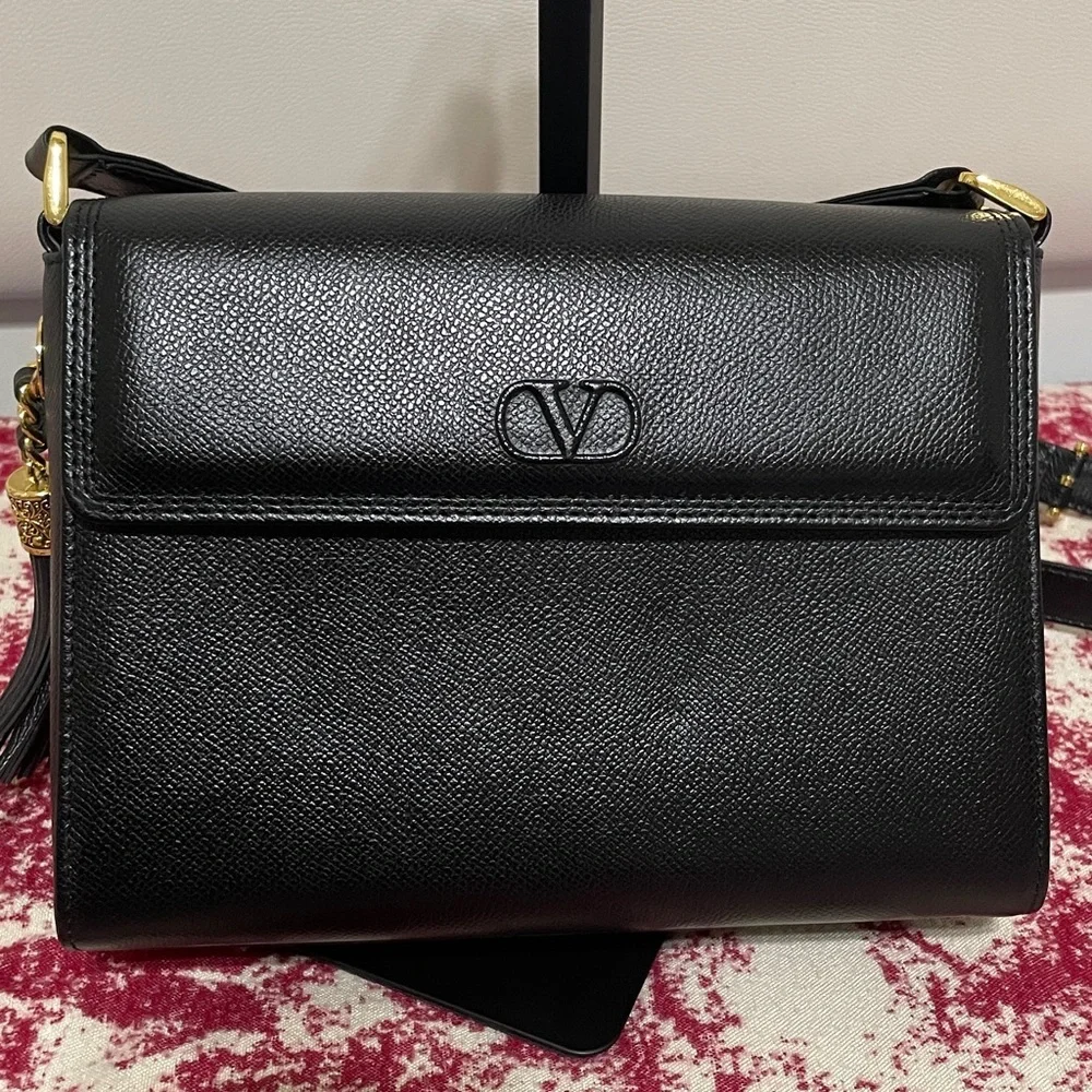 Valentino Garavani Black Crossbody Bag with Gold Accents - Picture 3 of 15